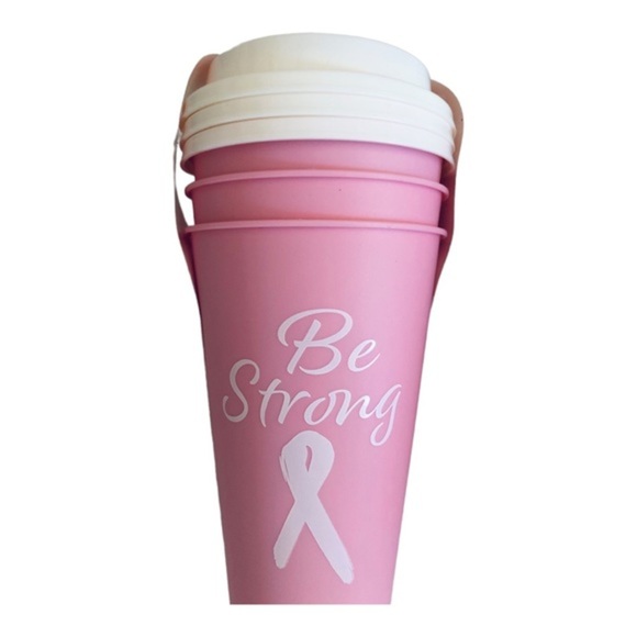 6pc pink Breast Cancer Awareness reusable lidded to-go microwaveable coffee cups - Picture 4 of 9